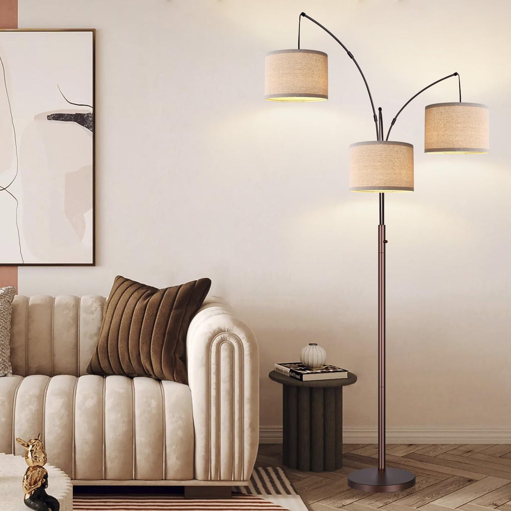 Dimmable Floor Lamp, 3 Lights Brown Arc Floor Lamp