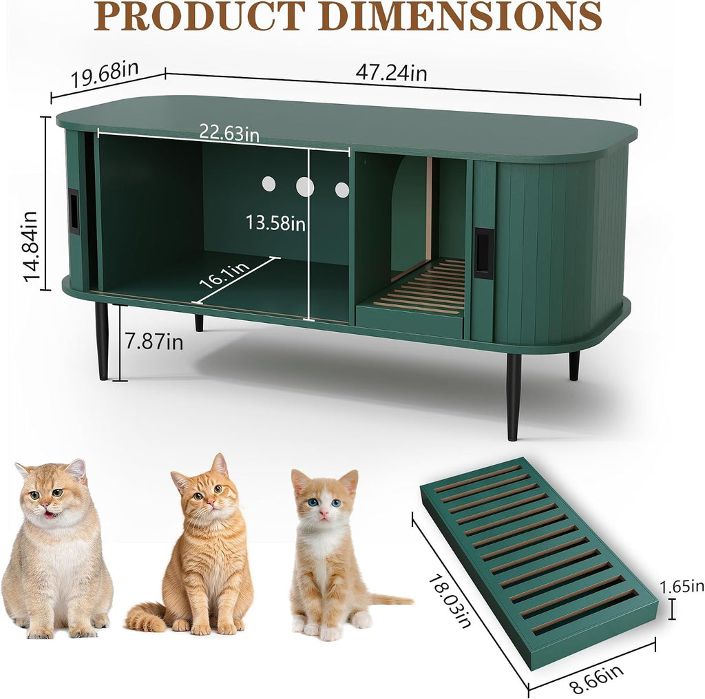Cat Litter Box Enclosure Furniture with Sliding Tambour Door