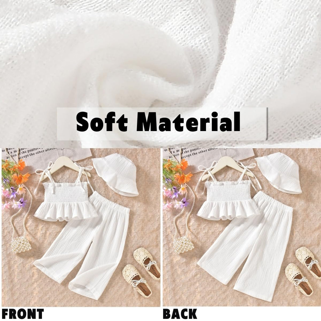 Toddler Girls Summer Clothes Halter Smocked Outfit Linen Sleeveless Clothing White