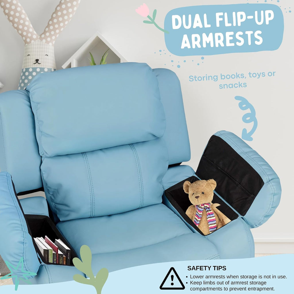Kids Recliner Chair Storage Arms Reclining Toddler Push Back Sofa Ages 2-8