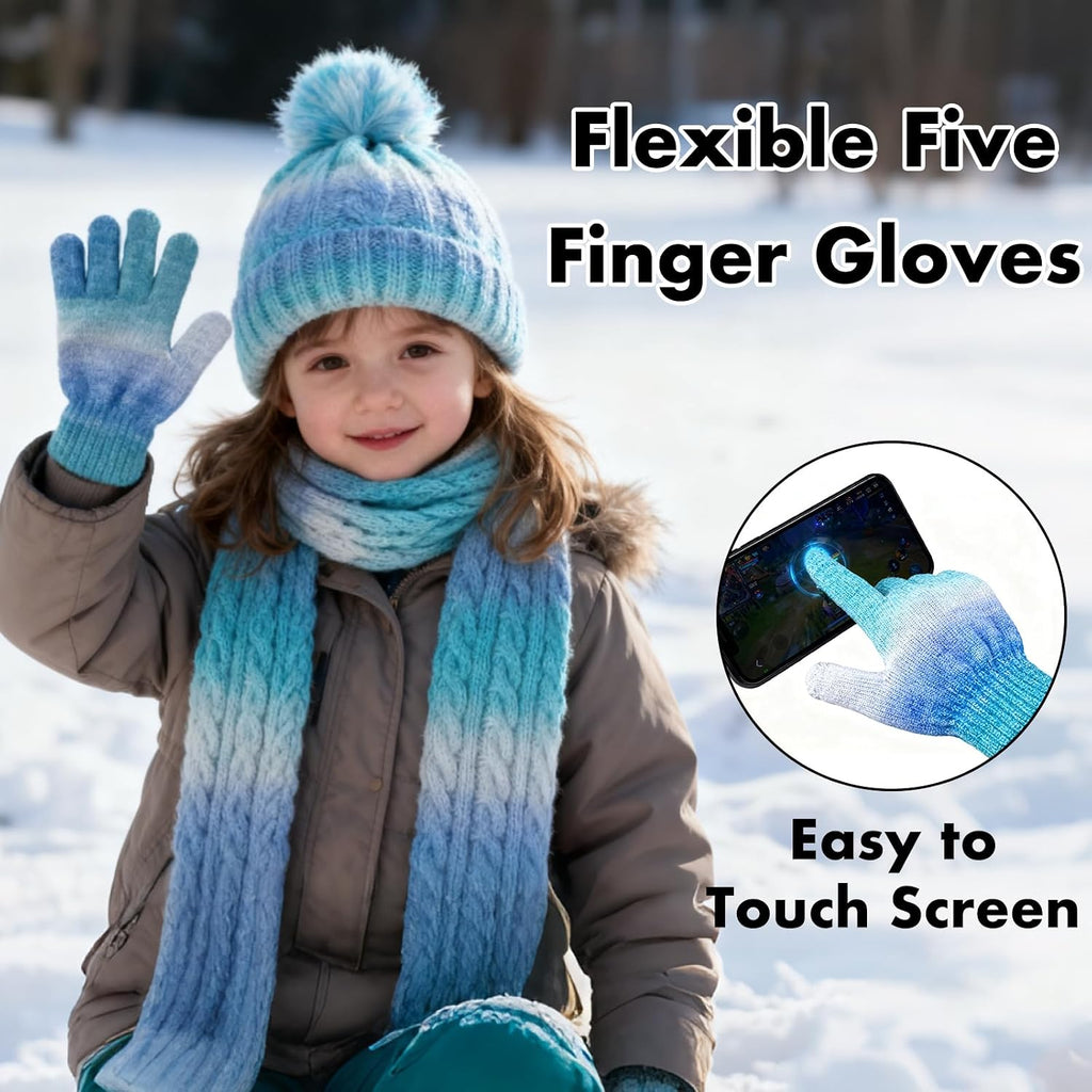 Kids Winter Beanie Hat Gloves Scarf Set, Girls Toddler Children Beanie Hats Gloves Knit Set Neck Warmer for Girls