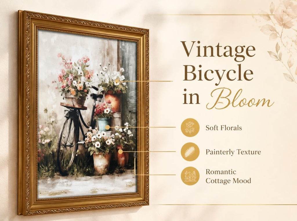 Vintage Bicycle Flower Pots Framed Wall Art
