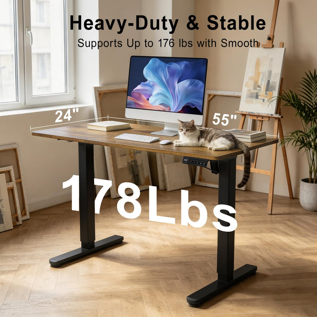 55 Inch Height Adjustable Standing Desk, Dark Walnut
