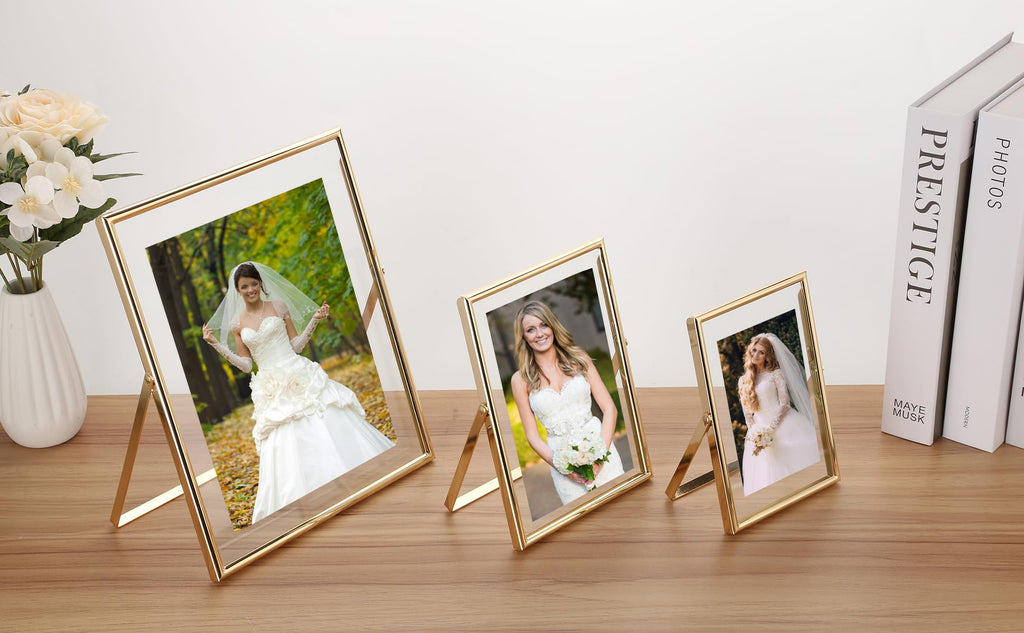 Gold 10x12 Floating Frame 2-Pack for Photo Sizes(7x9''8x10'', 8.5x11''), Adjustable Tabletop/Shelf Floating Picture