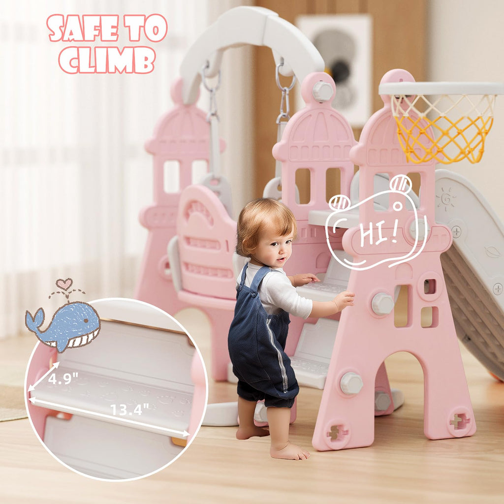 4-in-1 Toddler Slide and Swing Set, Indoor & Outdoor Playground