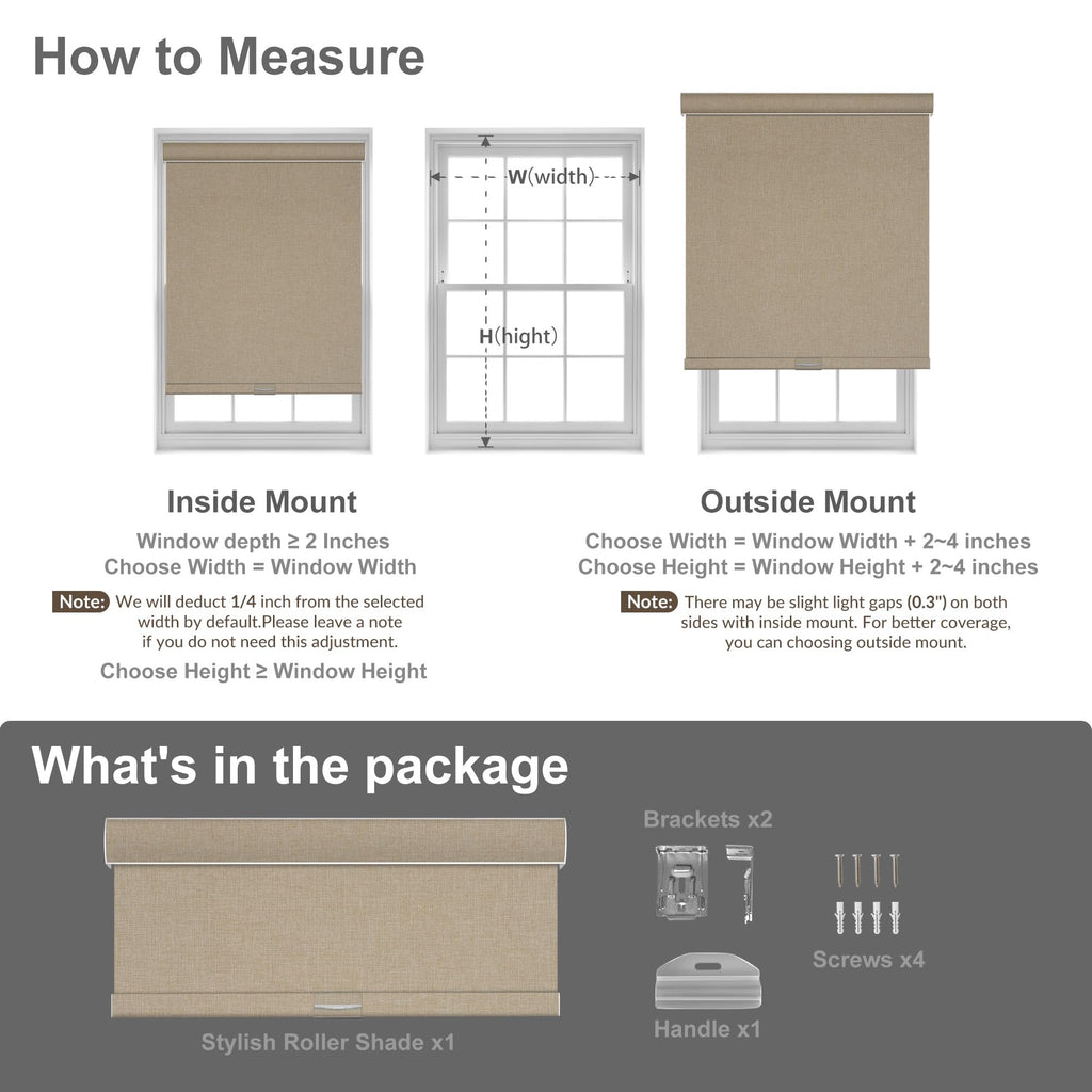 Blackout Roller Shades for Windows, Beige, Custom Size