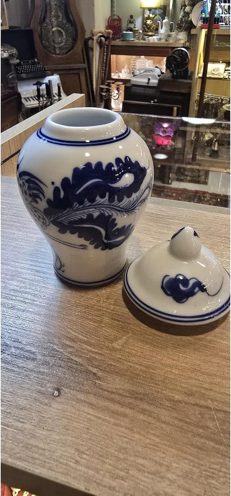 Blue and White Porcelain Decorative Jar with Lid - Classic Traditional Motifs - Vintage Style - 4.3 Inch Height