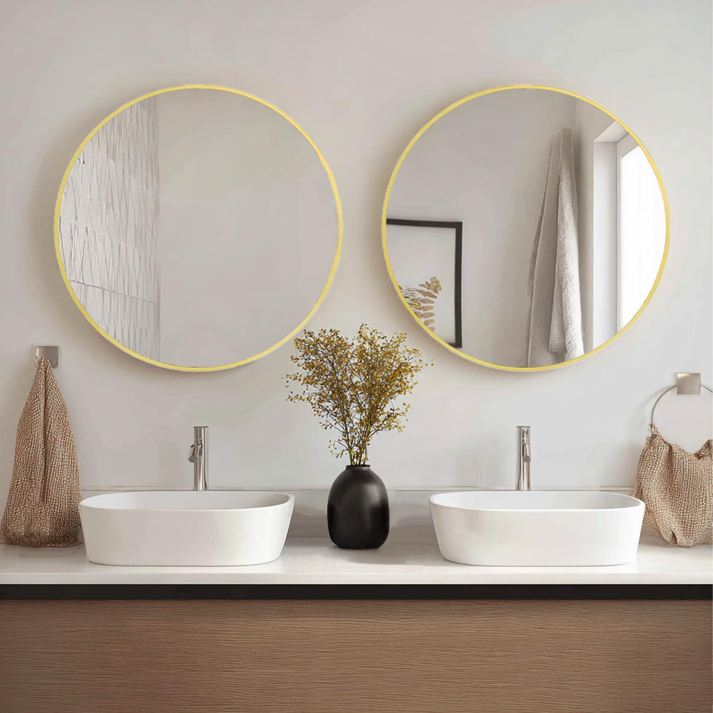 Gold Round Mirror 20 inch, 2 Pack Circle Mirror, Brushed Metal Frame