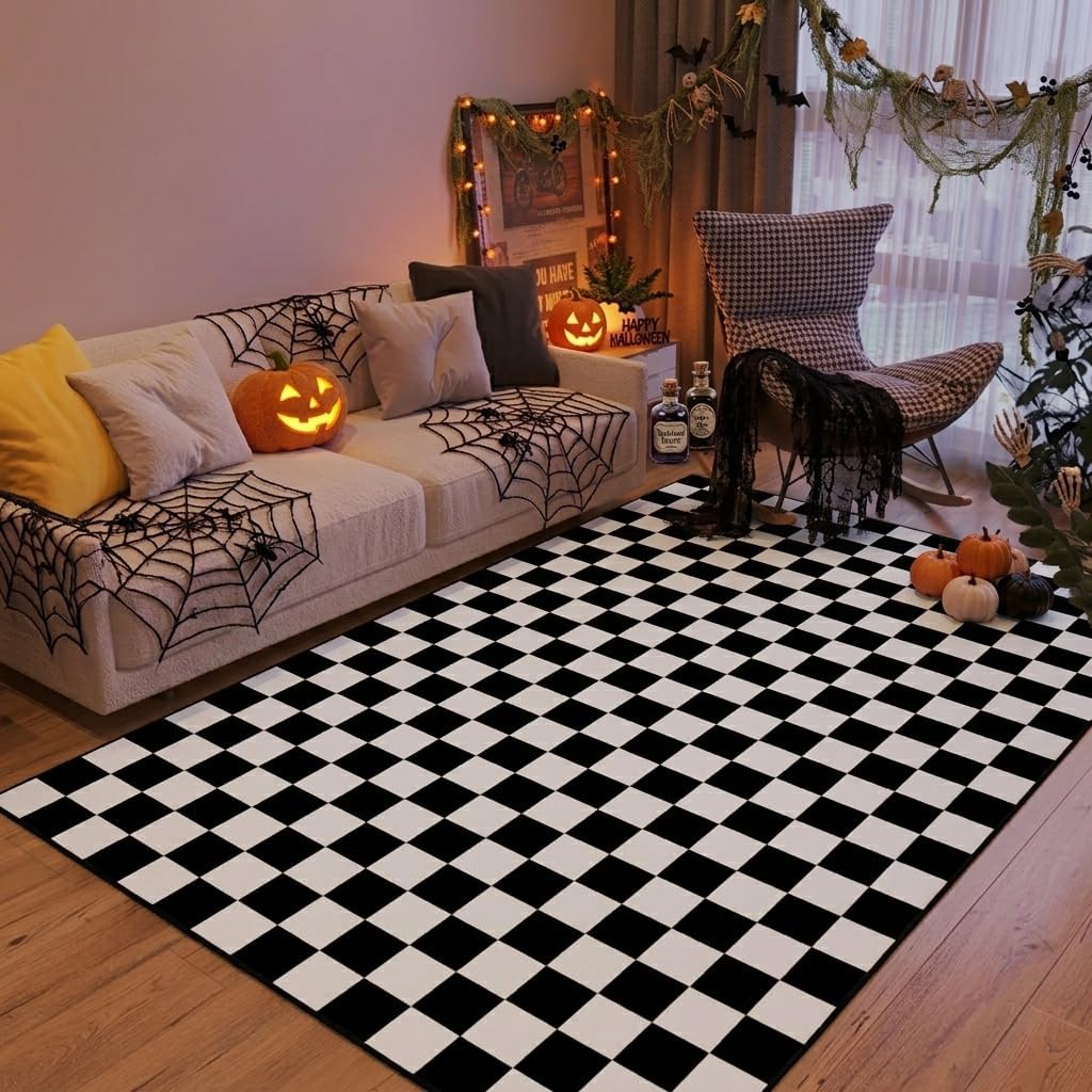 Checkered Rug, Black and White Checkerboard Outdoor Rug