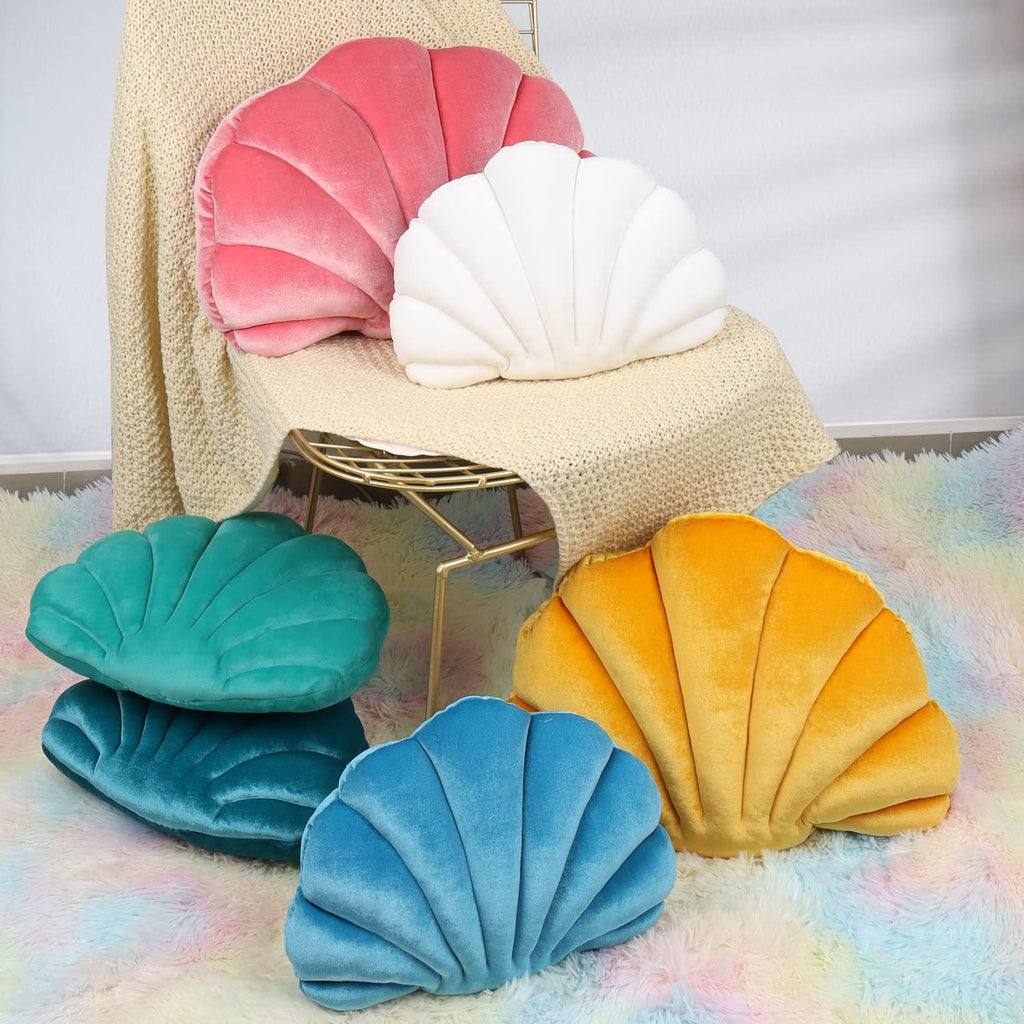 Seashell Pillow Sea Shaped Decorative Princess Throw Pillow 3D Velvet Soft Ocean Cute Throw Pillows for Bed Couch