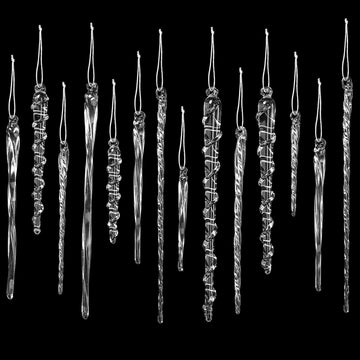 96 Pcs Glass Icicle Ornaments Christmas Winter Decor, Clear