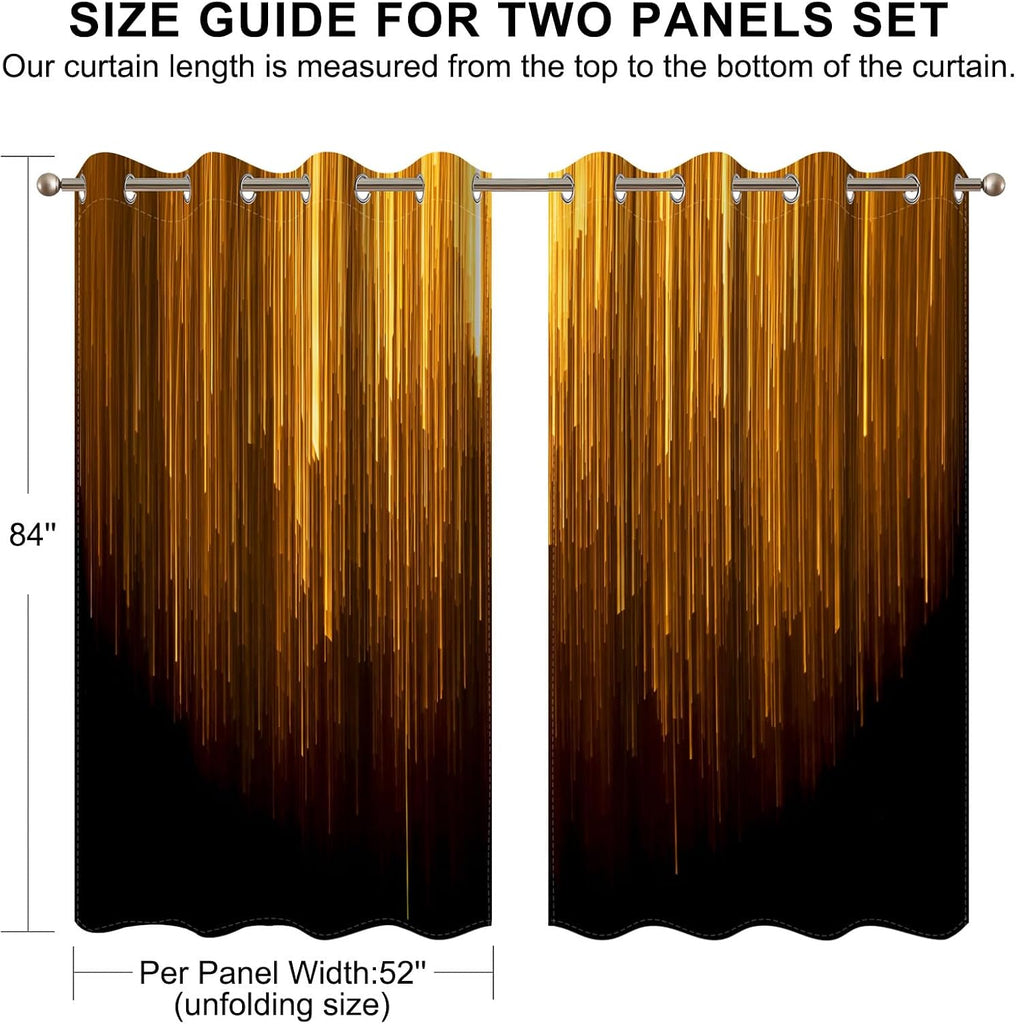 Black and Gold Blackout Curtains, Ombre Abstract Black Out Curtains 84 Inch Long, Thermal Insulated Blackout Drapes