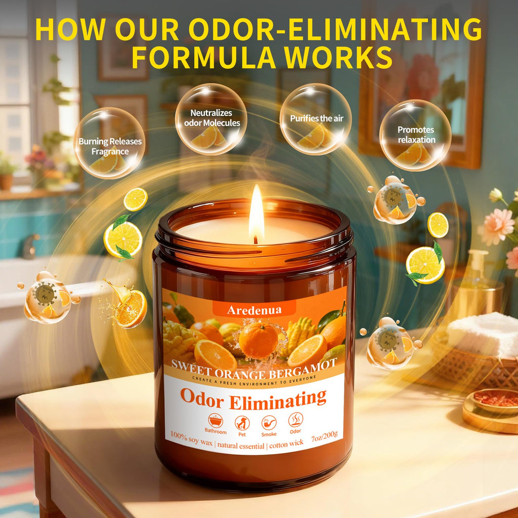 Orange Odor Eliminating Candles, 7 oz Soy Scented Candle