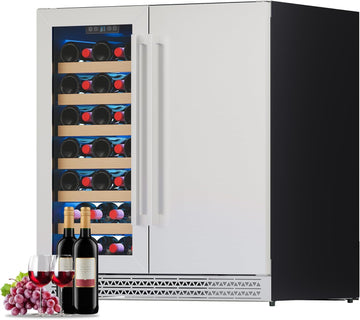 30 Inch Wine and Beverage Refrigerator, 37 - 64℉ Dual Zone Wine Cooler with Digi
