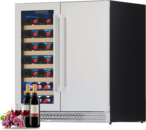 30 Inch Wine and Beverage Refrigerator, 37 - 64℉ Dual Zone Wine Cooler with Digi