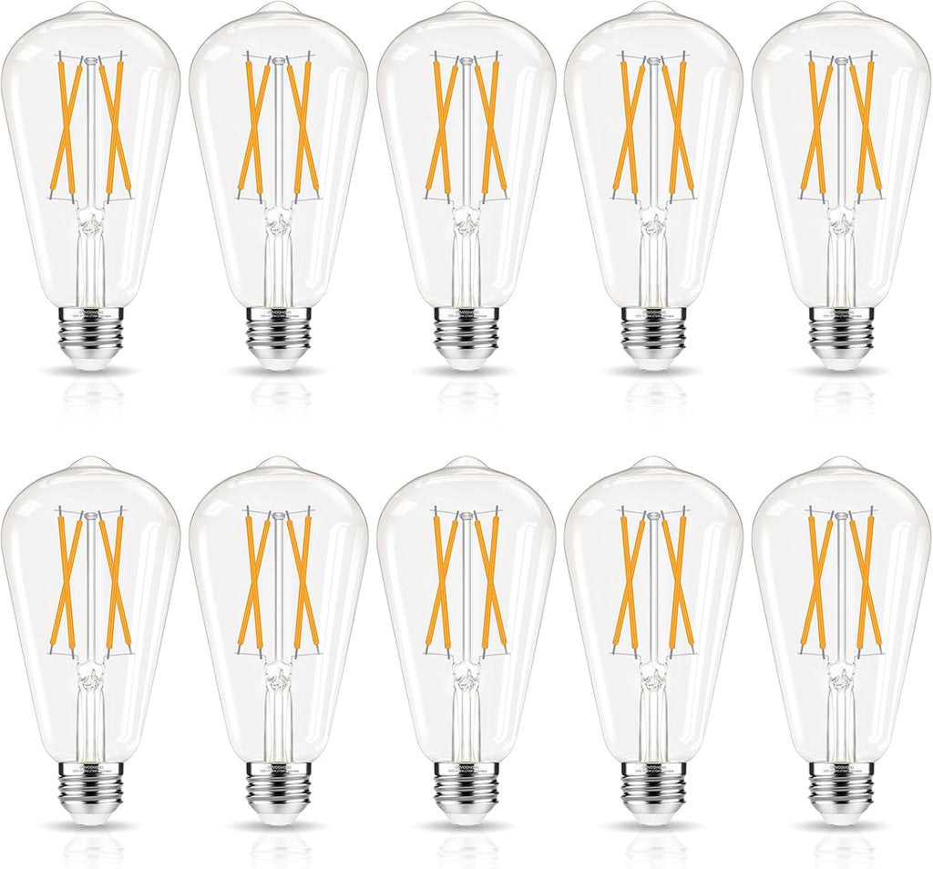 LED Edison Bulbs Dimmable, E26 Bulb 60 watt Equivalent, Soft White 2700K, ST58 Vintage Light Bulbs, 90+ CRI, 6W 600LM