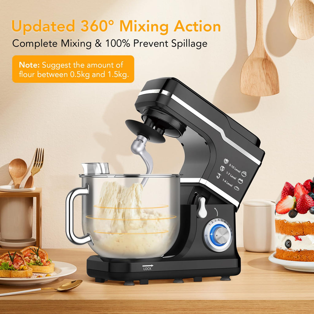 7.5 QT Stand Food Mixer, 10-Speed Tilt Head 3 in-1 Kitchen Electric Mixer with Stainless Steel Bowl, Egg Whisk, Dough