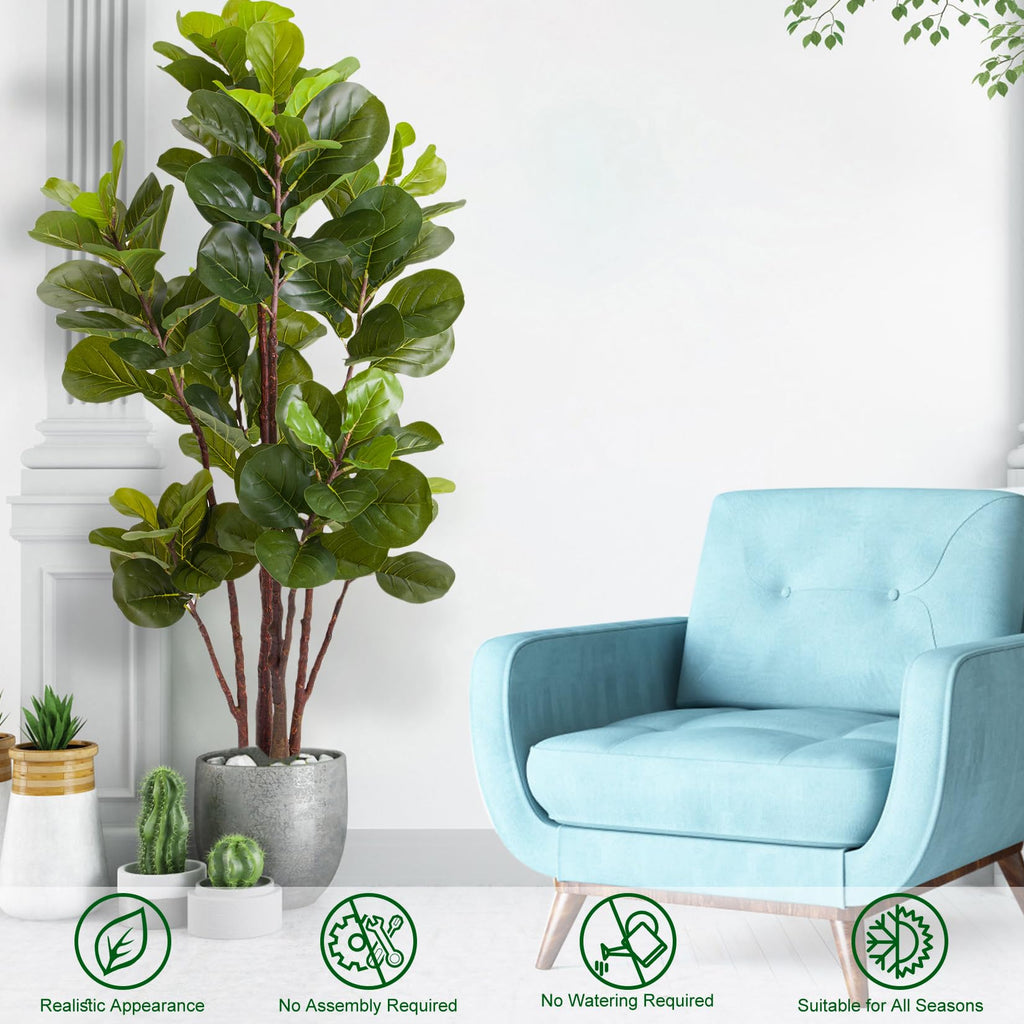 Artificial Fiddle Leaf Fig Tree, 5 Ft Faux Tree with 102 Leaves