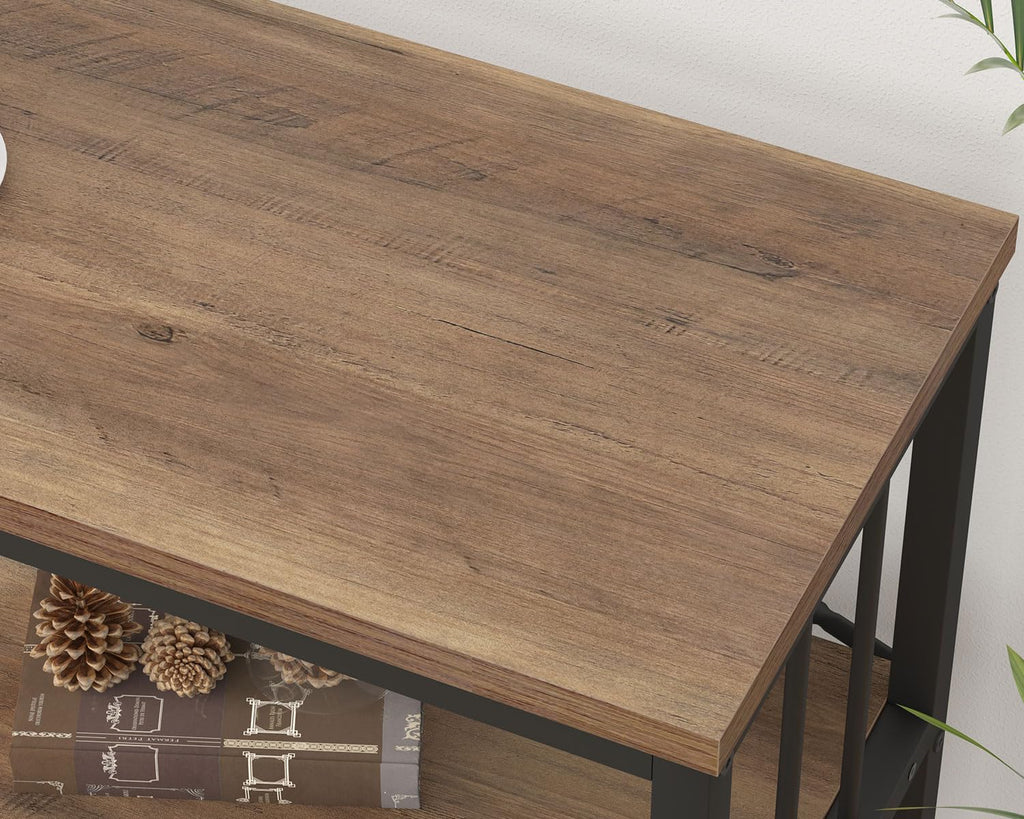 3 Tier Bookshelf, Industrial Wide Horizontal Bookcase Rustic Oak 47 in