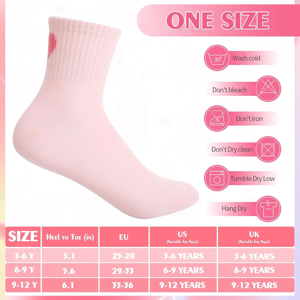 6 Pairs Kids Girls Pink White Crew Athletic Socks Years