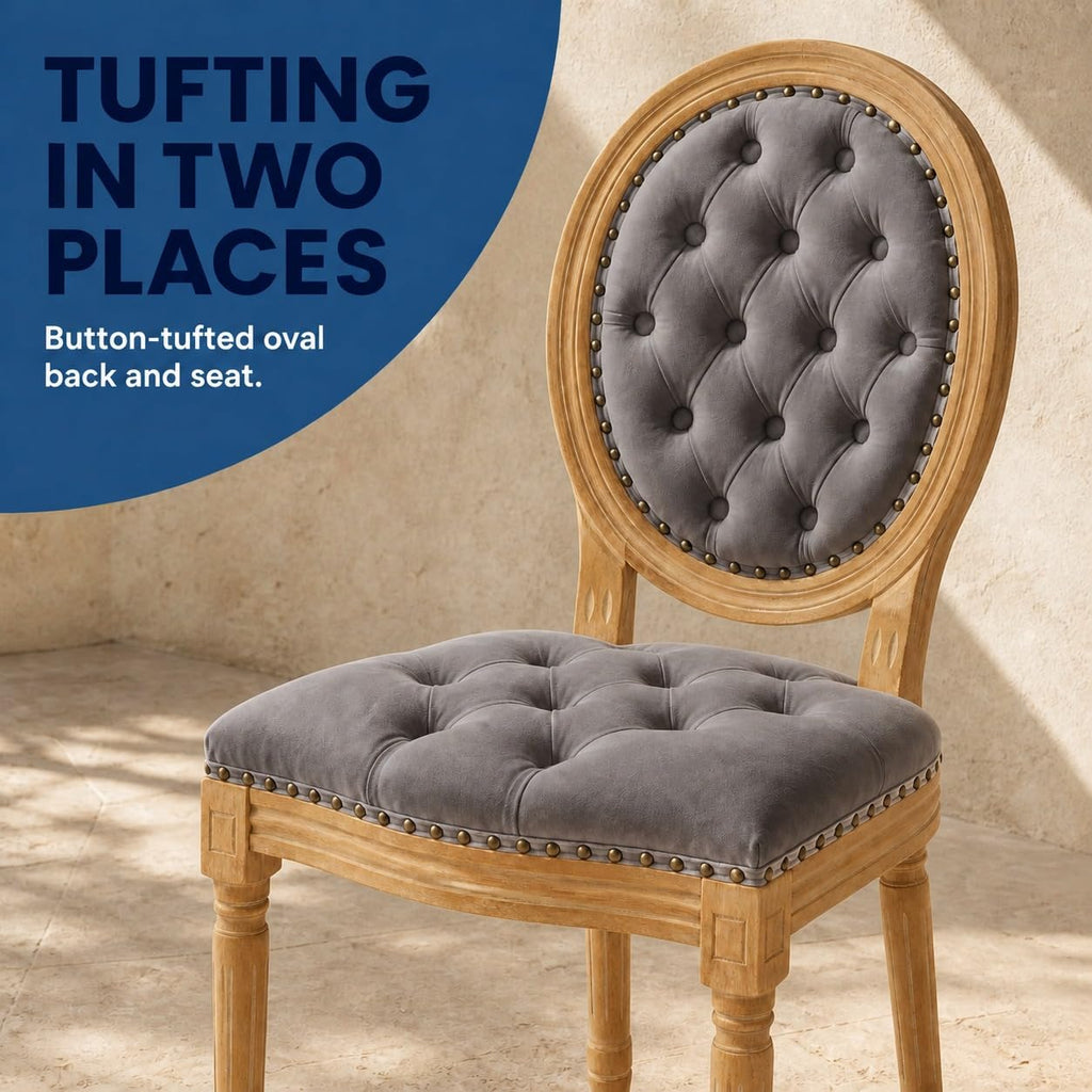 French Country Dining Chairs Set of 8, Gray Kitchen & Dinning Chairs, Velvet Kitchen Chairs, Tufted Upholstered, Wood