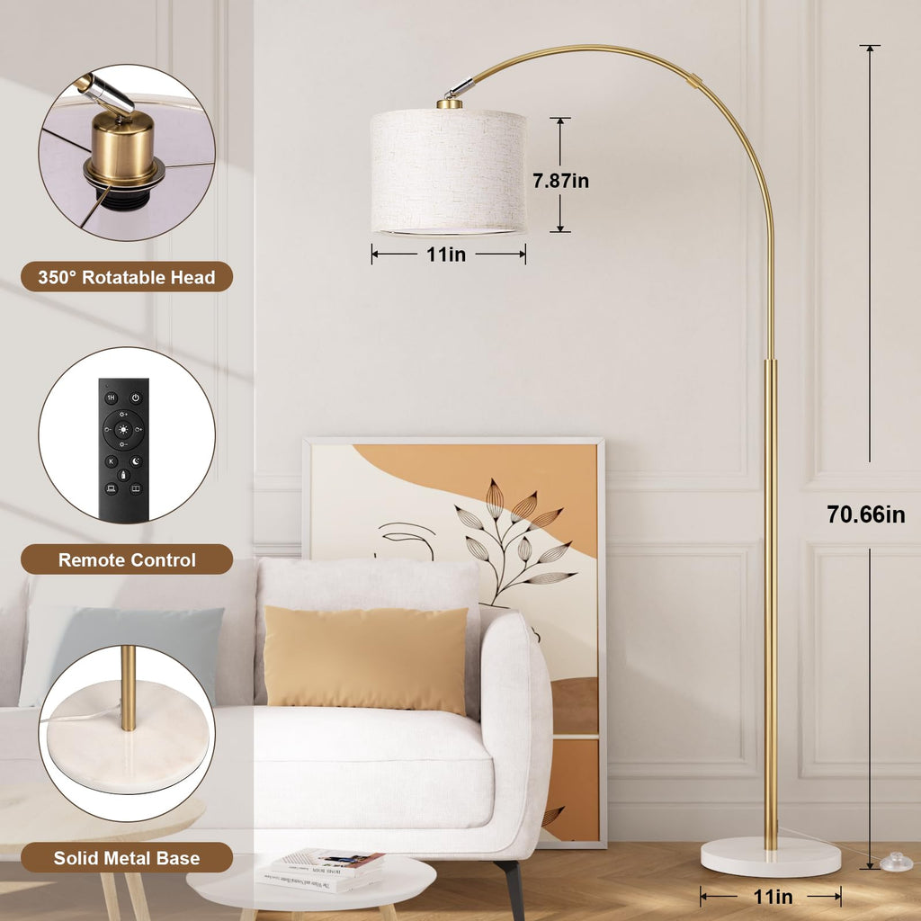 Dimmable Arc Floor Lamp with Remote, Color Temp Adjustable, Marble