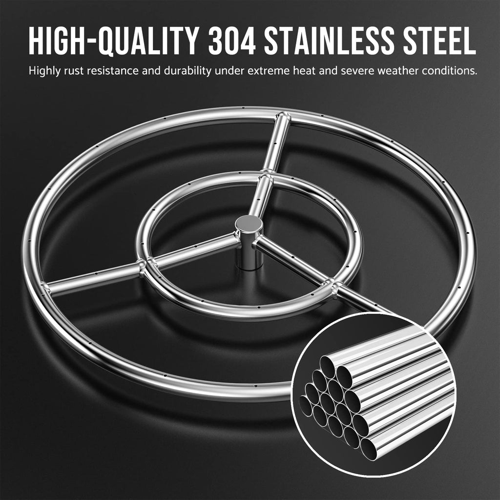 18-Inch Round Fire Pit Burner Ring, 304 Stainless Steel