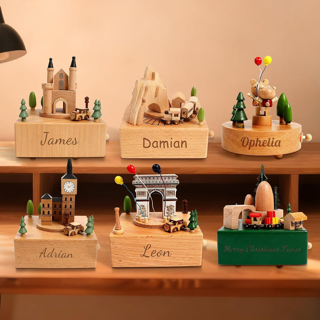 Personalized Wooden Carousel Music Box - Custom Name Gift for Friends, Birthday Christmas Valentine's Day Gift Home