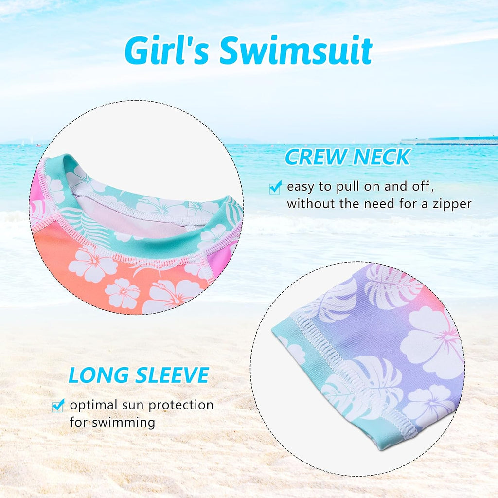 2 Piece Girls Rash Guard Set Long Sleeves Swimsuit Bathing Suit