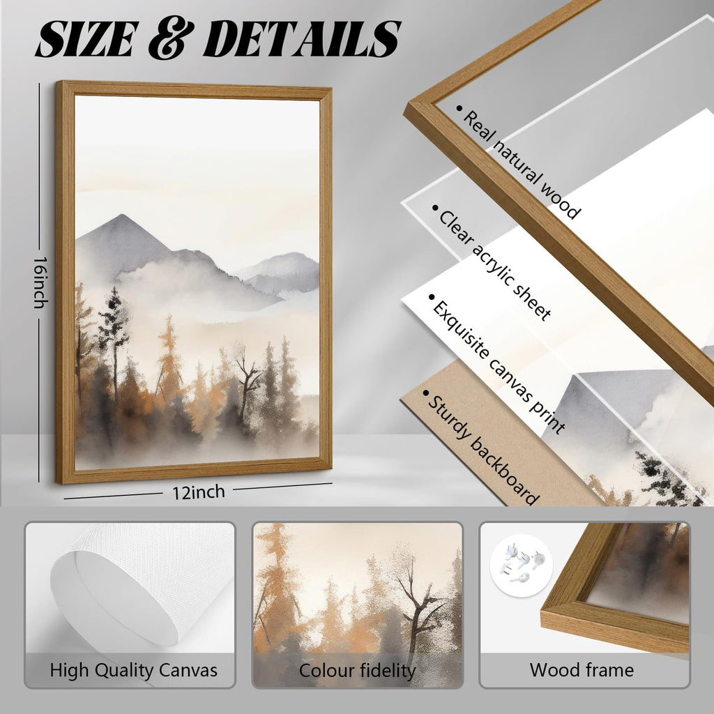 Neutral Mountain Wall Art Decor Set of 3 Forest Canvas Wall Art Poster Landscape Wall Art Artwork Modern Pictures