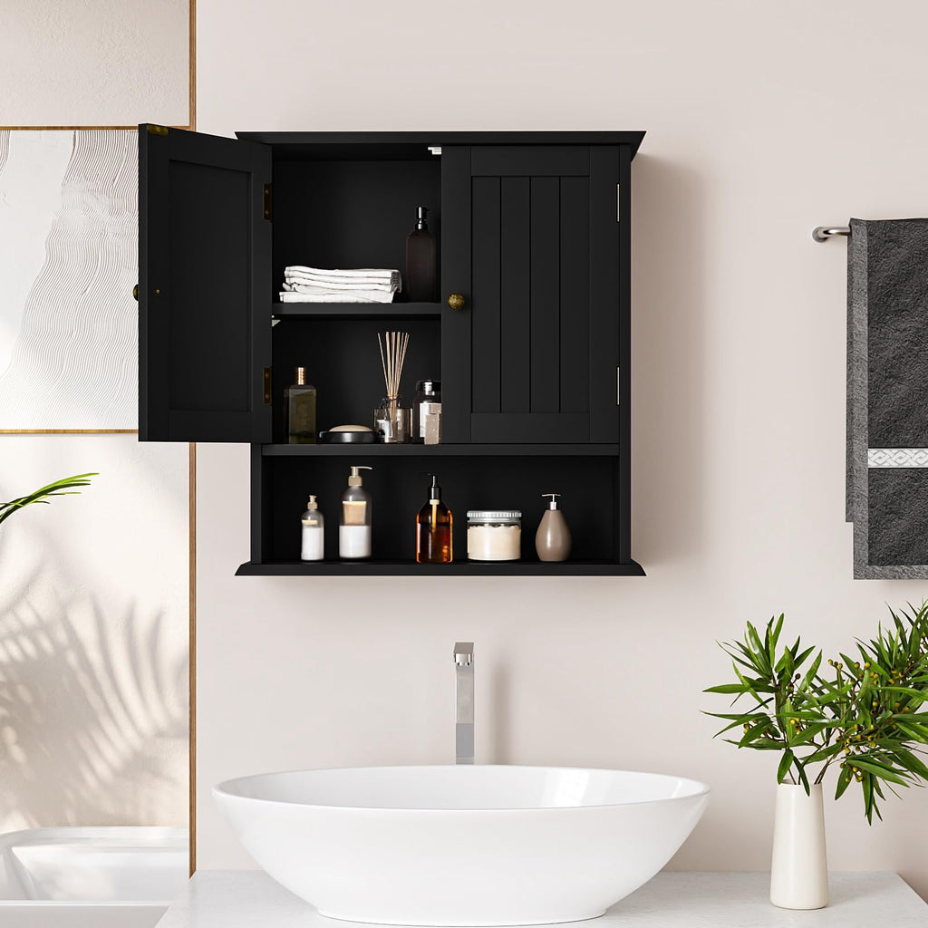 Black Wall Cabinet, Small, 2-Door Medicine Cabinet with Adjustable Shelves, Over Toilet, and Laundry Rooms