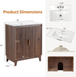 30 Inch Bathroom Vanity with Sink, Mid-Century Modern Vanity with Ceramic Basin and Fluted Soft-Close Doors