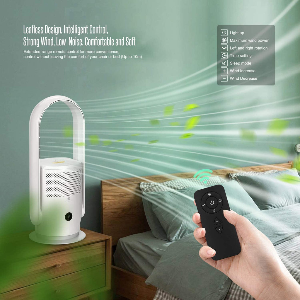 Bladeless Tower Fan and Air Purifier Combo, Quiet Oscillating Fan with Remote & Touch Control, 9 Speeds, 8H Timer
