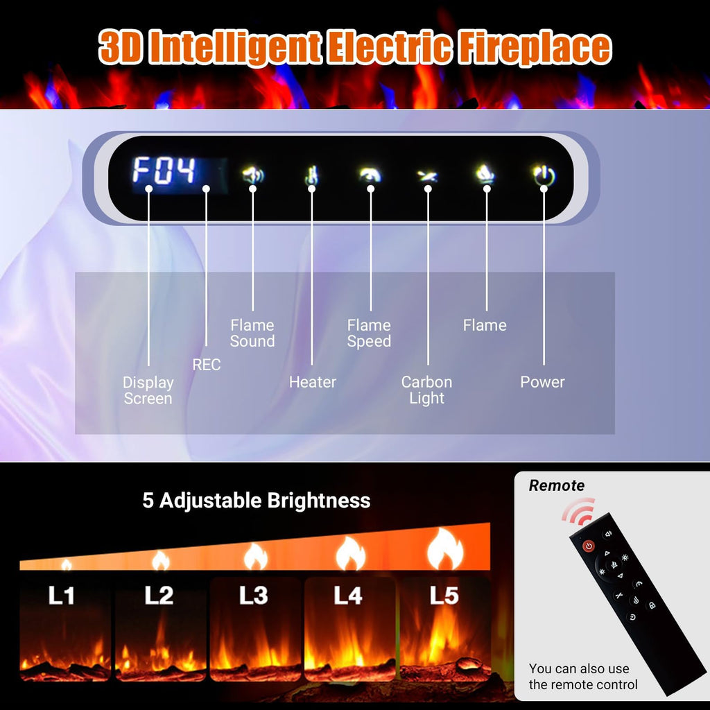 50 Inch Smart WiFi Electric Fireplace, Wall Mounted