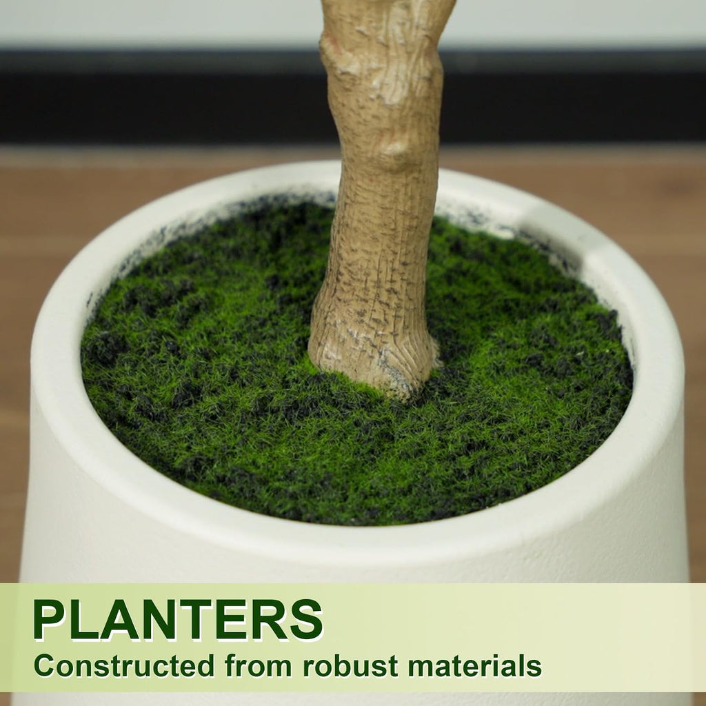 7FT Artificial Olive Tree Indoor with White Pot Tall Planter, Faux Olive Tree with Natural Wood Trunk and Lifelike