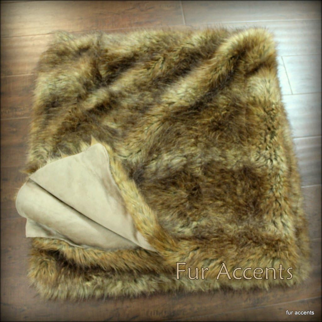 Throw Blanket Golden Wolf Faux Fur with Minky Fur Lining/Luxury and Comfort Adult Size 5'x6'
