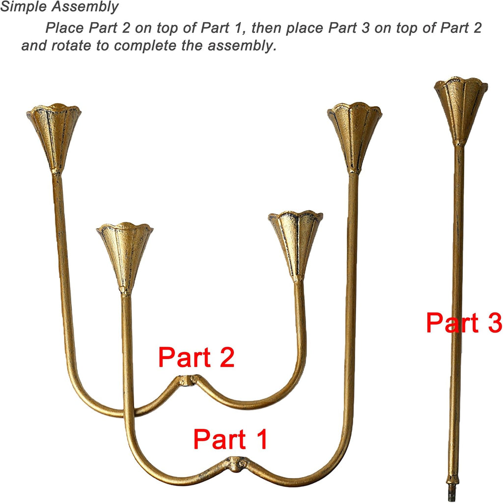 Candle Holder Vintage Candlestick Holder Stand for Stick Taper Candle, 5-Arm Cast Iron Candelabra Fireplace Mantel