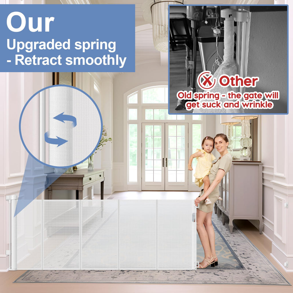 Reinforced 150 Inch Retractable Baby Gates for Doorways Extra Wide Baby Gates for Large Openings Child Gate for Wide