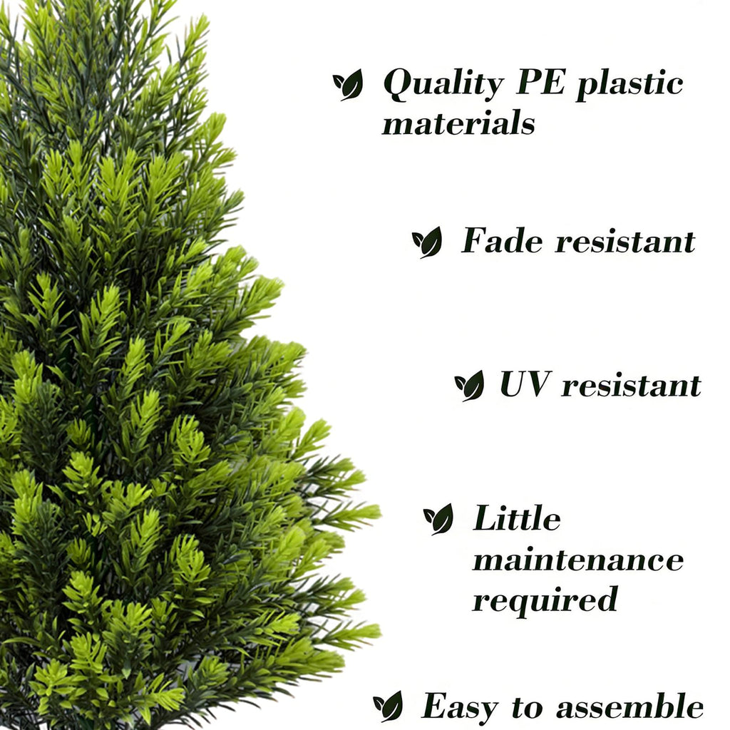 4Pack Artificial Cedar Topiary Trees Outdoor with Spike, 20" UV Resistant Fake Shrubs Bushes with Stake, Outdoor Faux