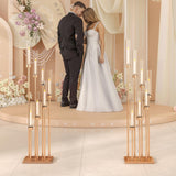 4 Pcs 46.5" Floor Candelabra 7 Arms - Gold Metal Candle Holder Stand with Acrylic Lampshades, Long Candle Sticks