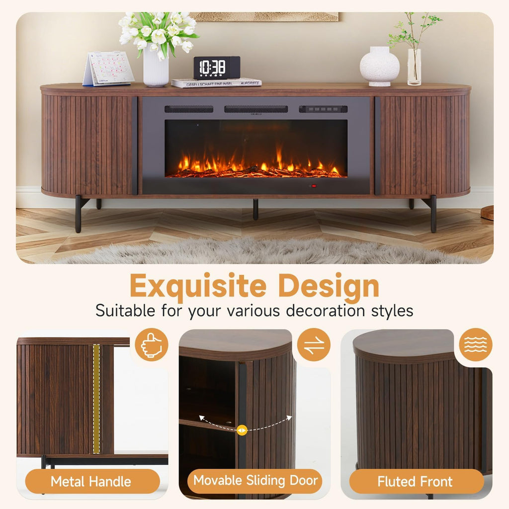 Fluted Fireplace TV Stand, 70 inch, Brown
