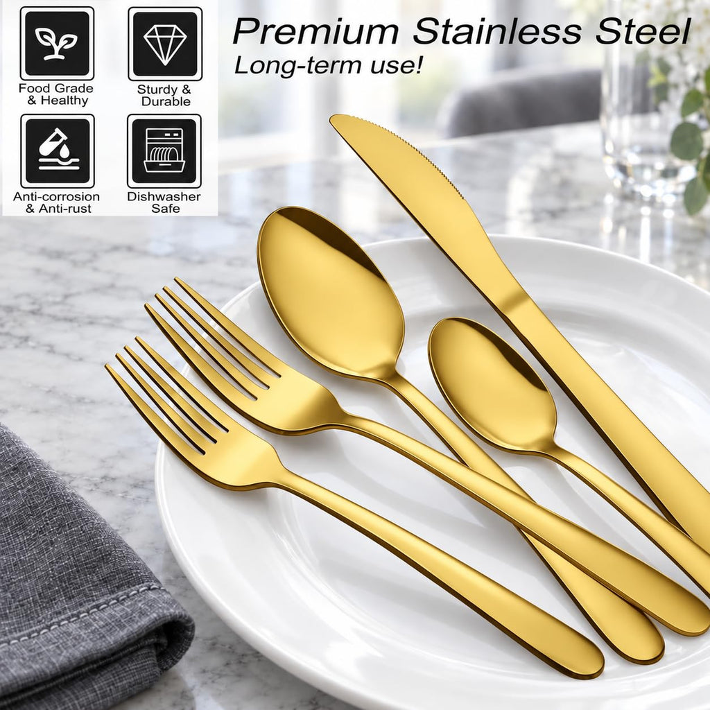 32% OFF 72P Gold Silverware Set for 12 - Stainless Steel Flatware Set with Mirror Polish, Gold Silverware Set