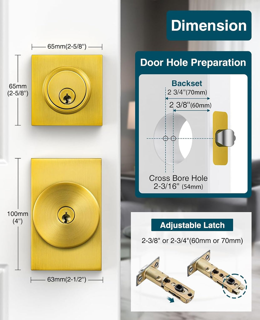 Antique Brass Exterior Door Knob and Deadbolt Set, Keyed Alike