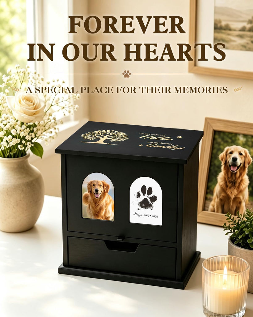 Large Pet Urns for Dog or Cat Ashes with Photo Frame Memorial Keepsake Box