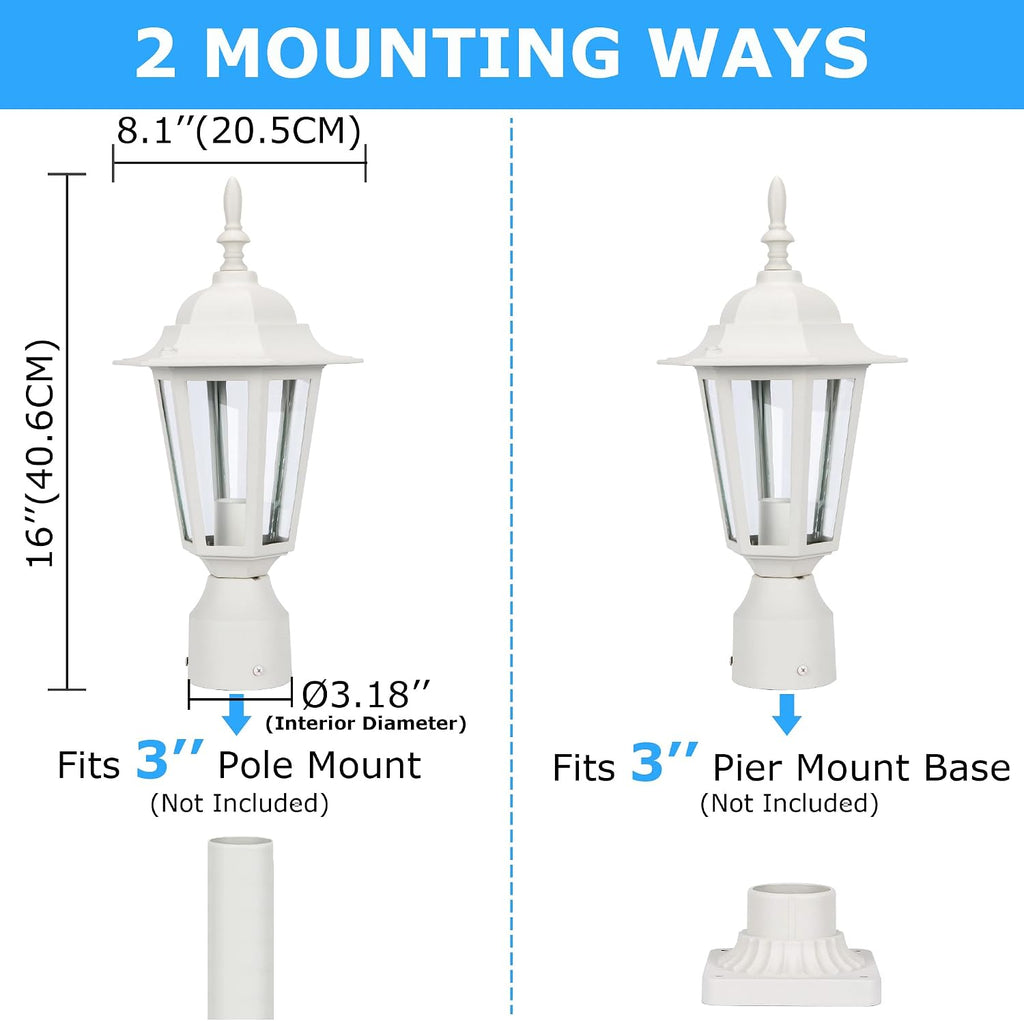 16 Inch Outdoor Lamp Post Light Fixture, Exterior Pole Lantern with Clear Glass