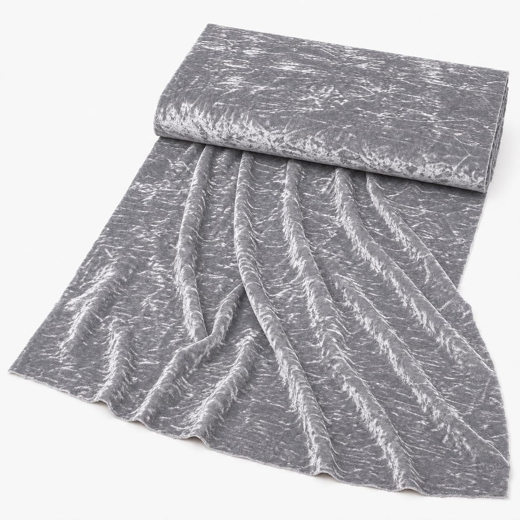 Silver - Luxurious Crushed Velvet by - 55/56" Wide, Sold by the Yard, Premium Fabric