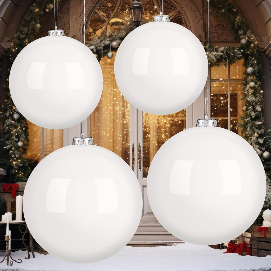 4 Pcs Large White Christmas Ball Ornament, 8" & 6" Xmas Tree Decor