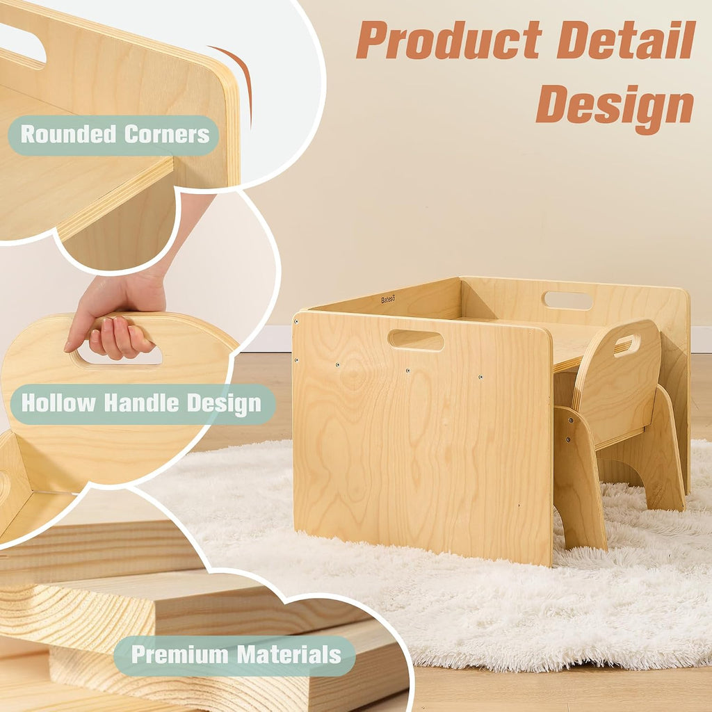 Montessori Weaning Table and Chair Set for Toddler 1-3, Wooden Baby Table and Chair Set for Eating, Laerning &