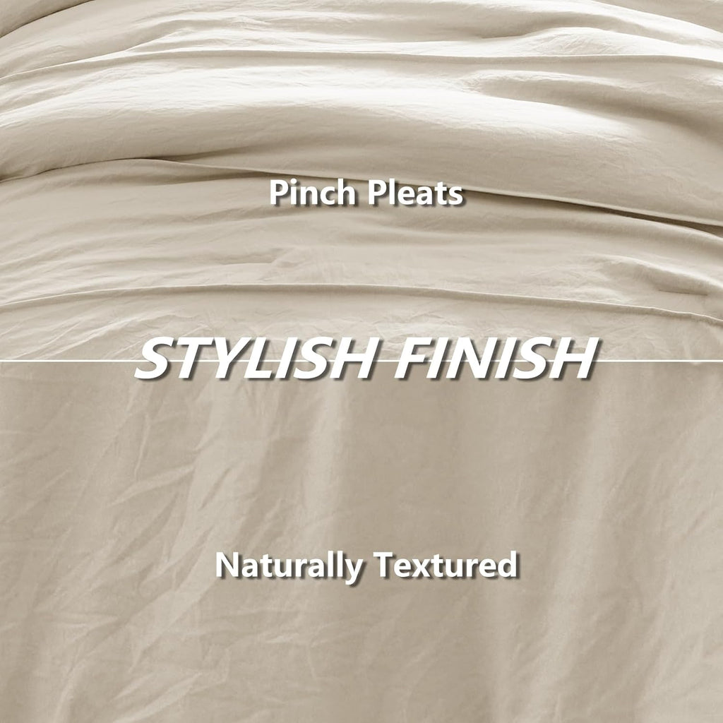 Queen Comforter Set Beige, 7 Pieces Soft Pinch Pleat Bed in a Bag Queen Comforter Set with Sheets
