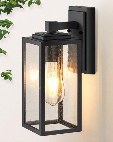 Outdoor Wall Lights, Porch Lights Outdoor Lantern, Black Waterproof Outdoor Light Fixtures Wall Mount with Seed Tempered Glass A123-B0C717X3DB
